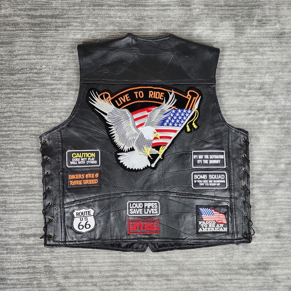 Leather Biker Vest with Patches Galore! - Picture 5 of 11